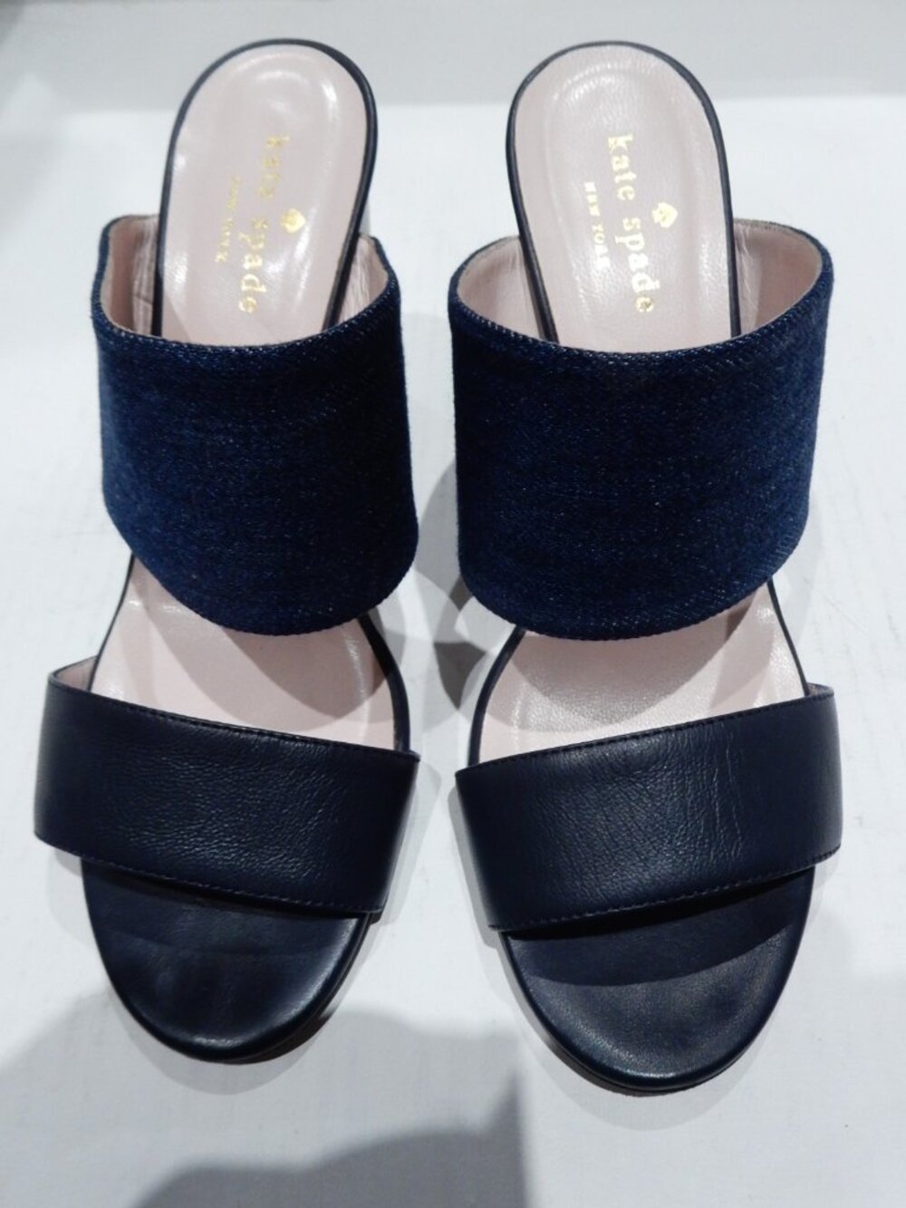Kate Spade New York Navy Denim Block Heel Mule Sandals in 7B
